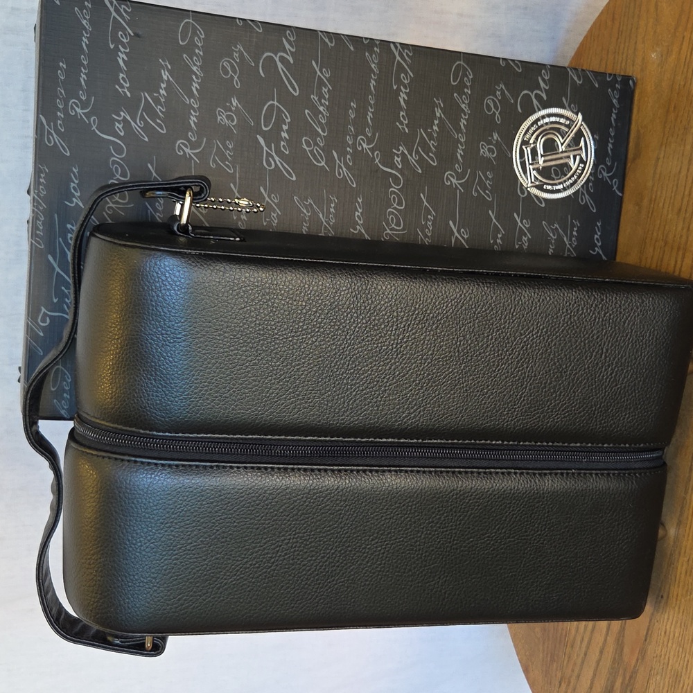 Black Leather Traveler & Presentation Padded Case F/2 Wine Bottles